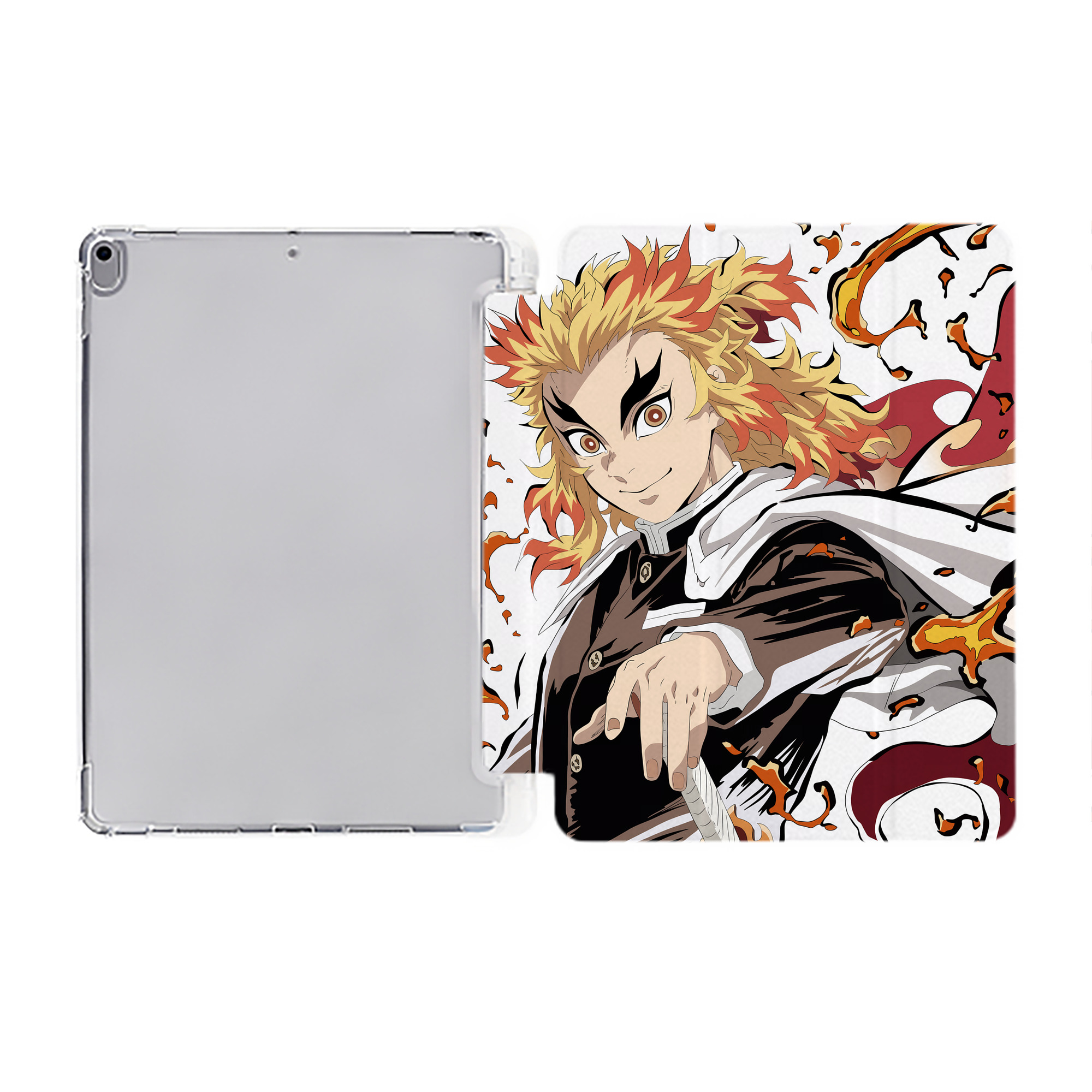 （画像用） 炎柱-煉󠄁獄 杏寿郎／れんごく きょうじゅろう Rengoku Kyoujurou IPad ケース ペン収納付き 三つ折りスタンド PUレザー×シリコン 対応機種9.5/10.5/10.9インチ